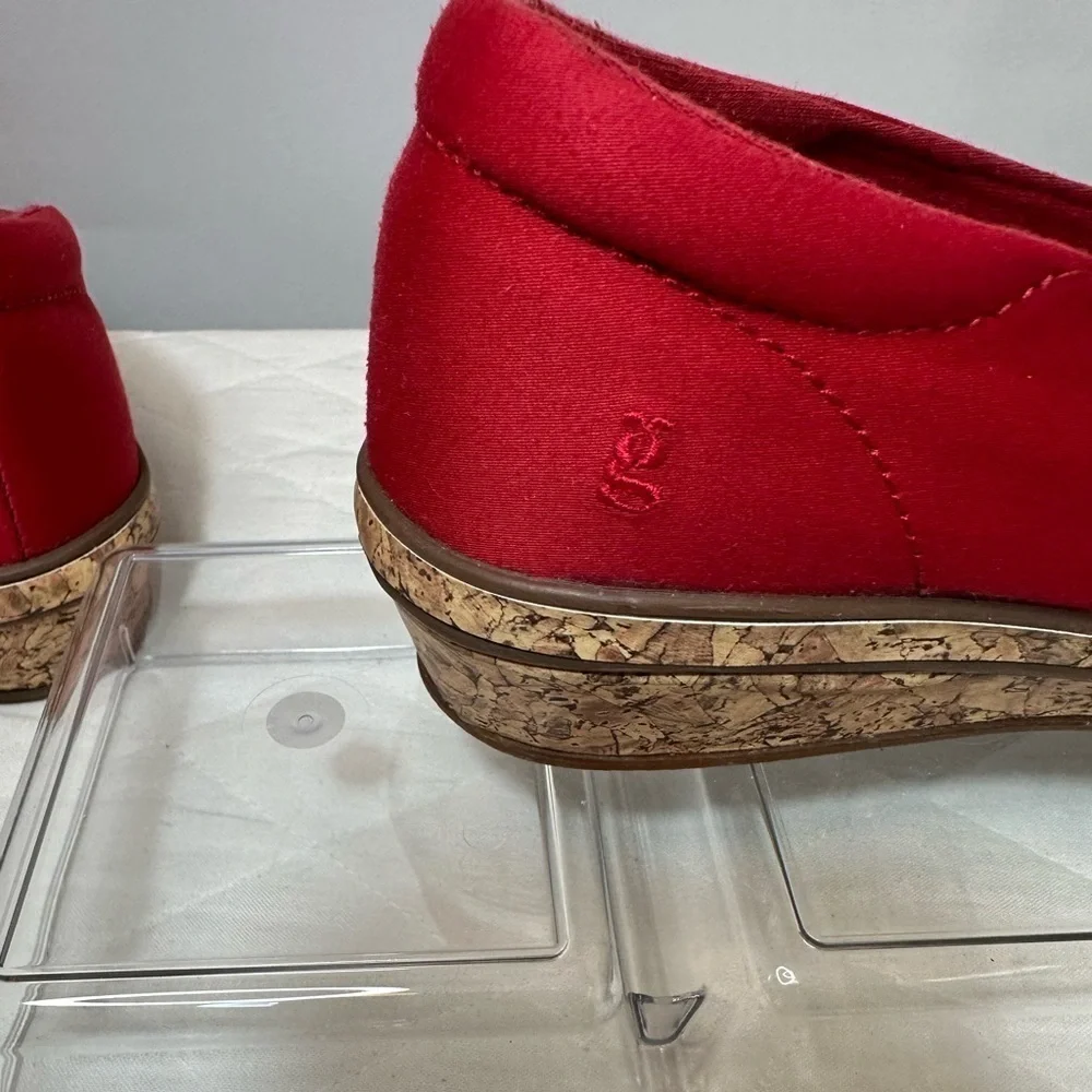 Grasshoppers Womens Size 8.5 M Wedge Cork Heel Slip On Canvas Shoes Padded Comfy